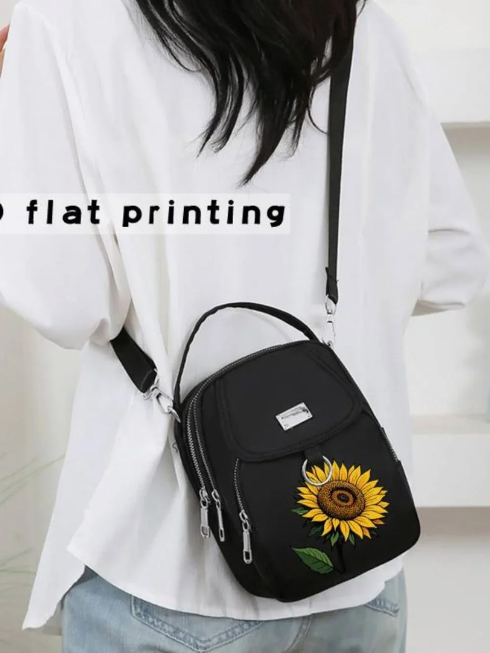 Lightweight Commuter Messenger Bag with Sunflower Pattern